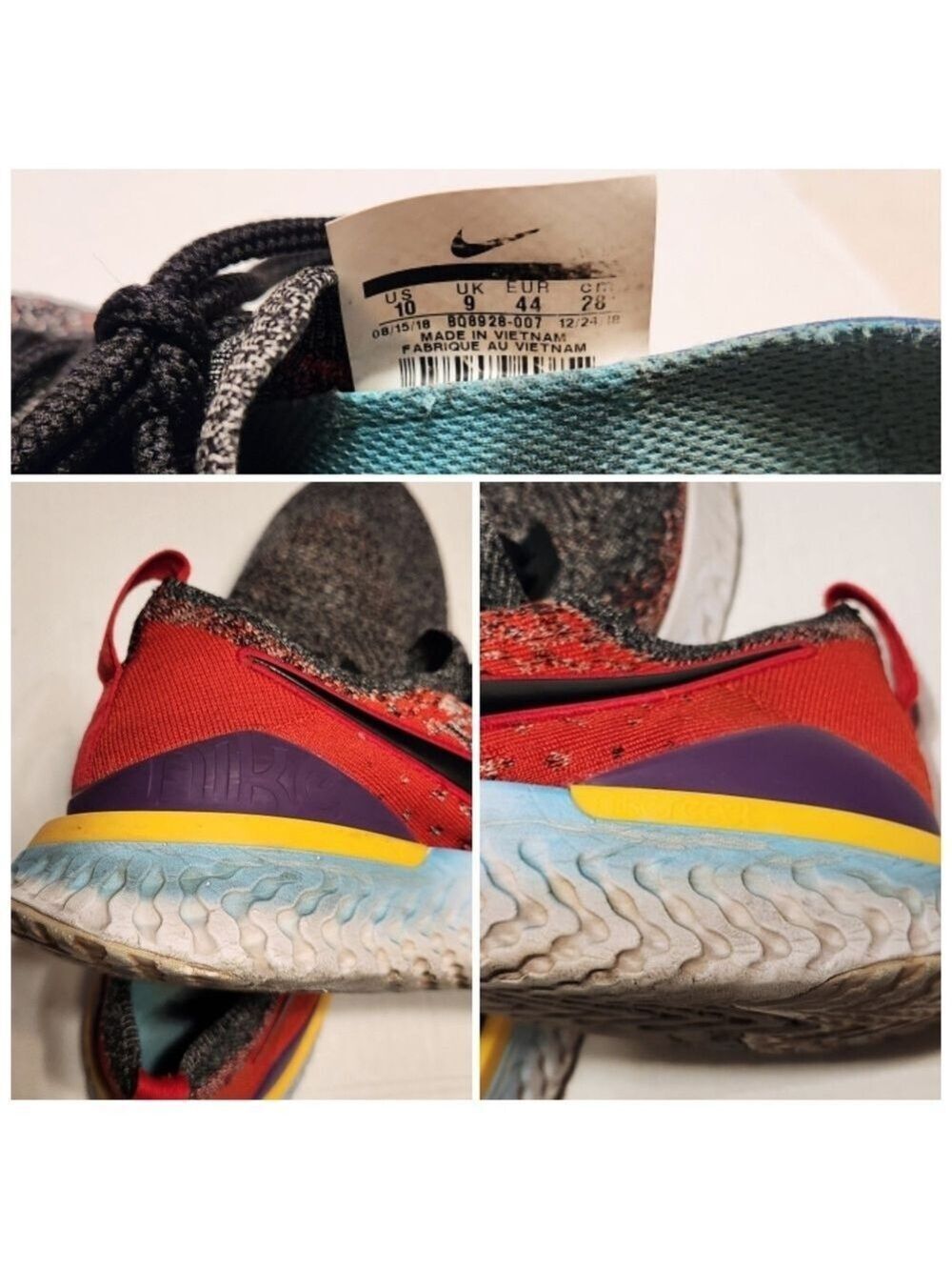 Nike Epic React Flyknit 2 Mens 10 Red Black Running Shoes - Picture 12 of 12